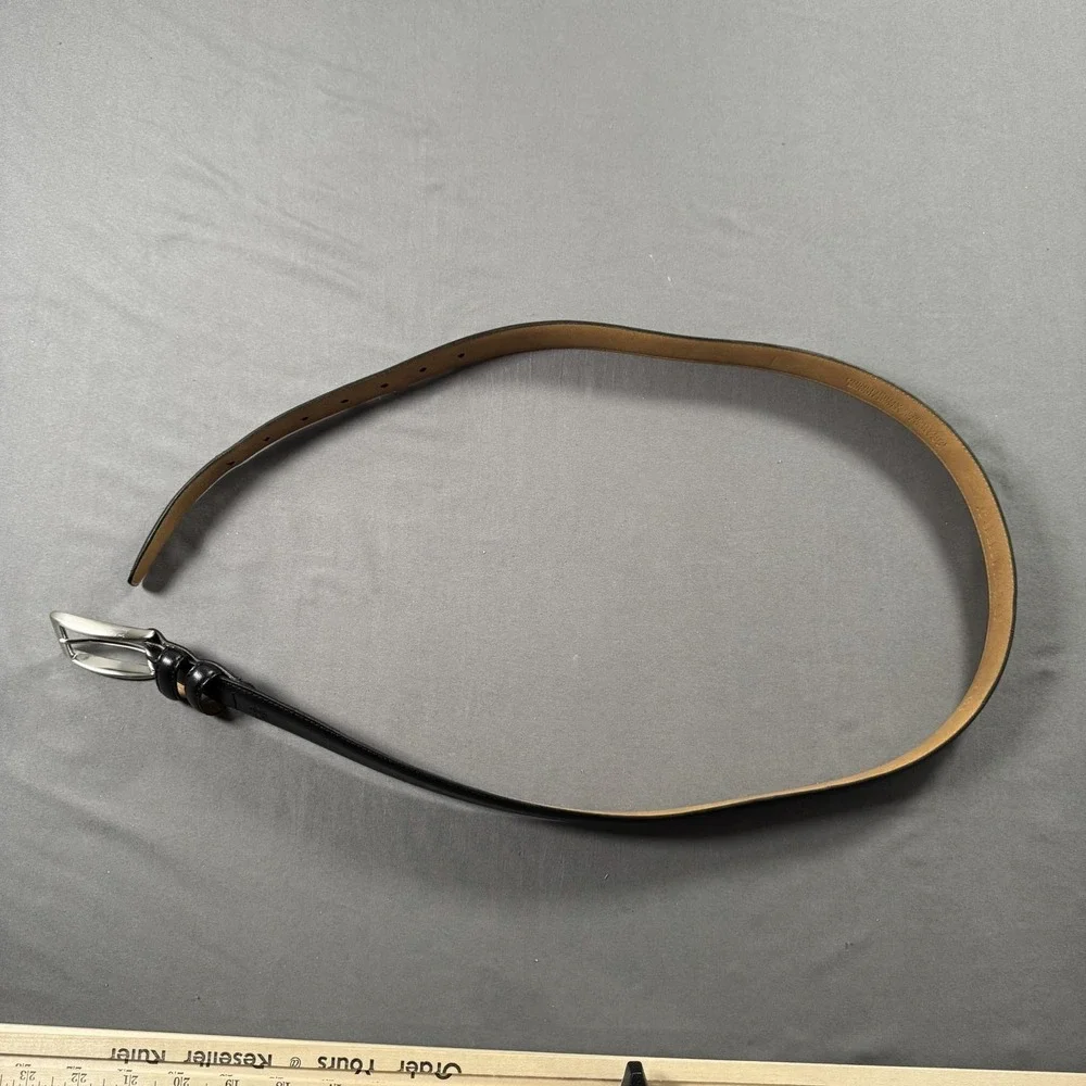Dockers Belt Mens 42 Black Coated Leather Silver Buckle Dress Casual 11DK01MD